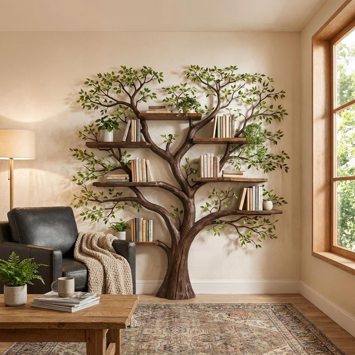 Handcrafted Wood Tree Storage Bookcase
