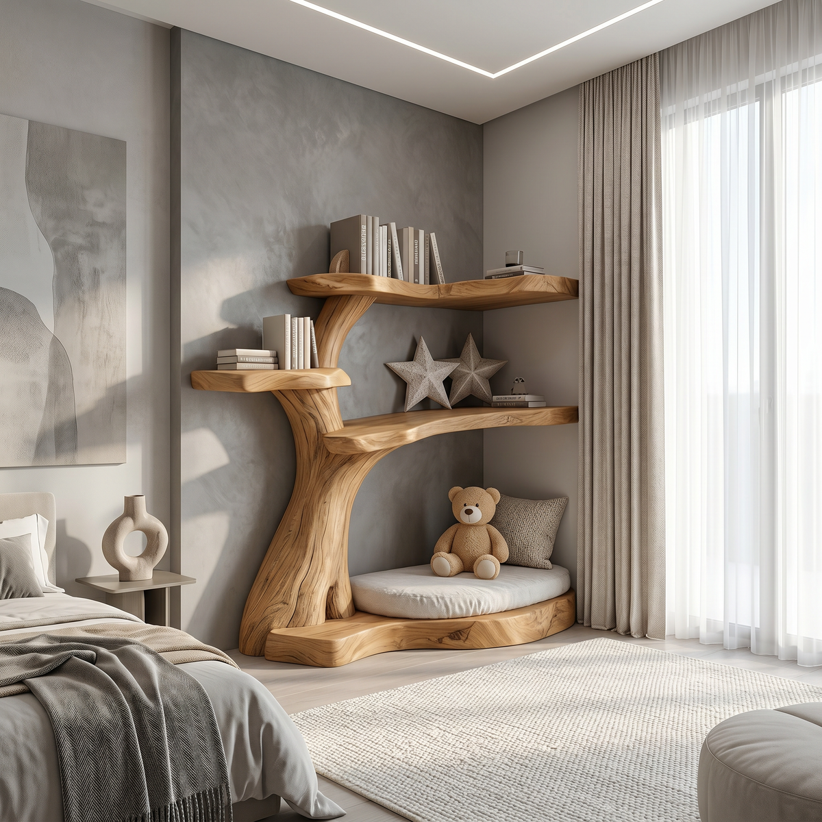 Rustic Corner Tree Bookshelf Kids Room Nursery